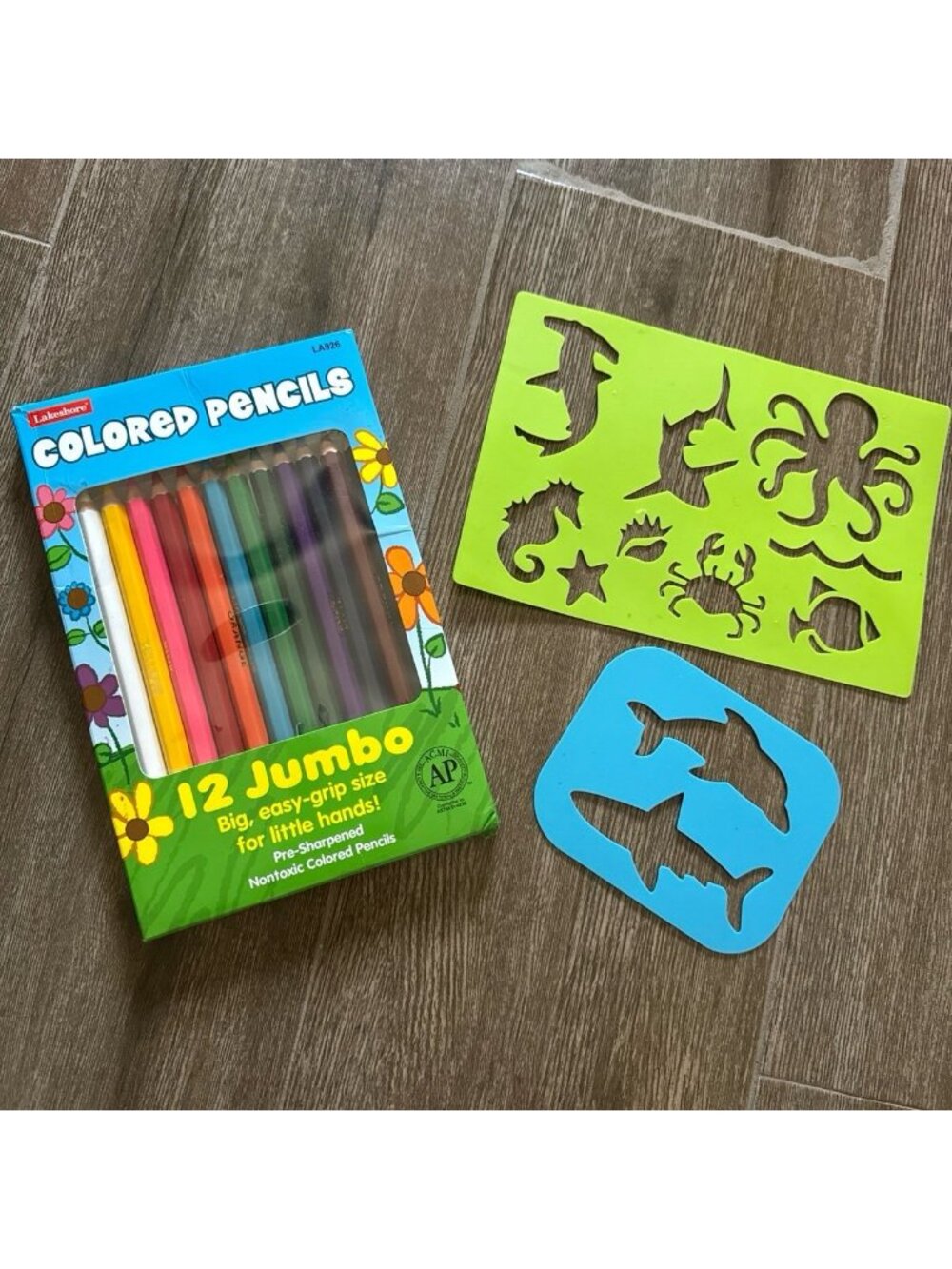New Lakeshore Jumbo Nontoxic Colored Pencils Pre sharpened and Stencils Gift